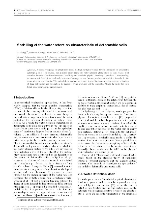 Modelling of the water retention characteristic of deformable soils Thumbnail
