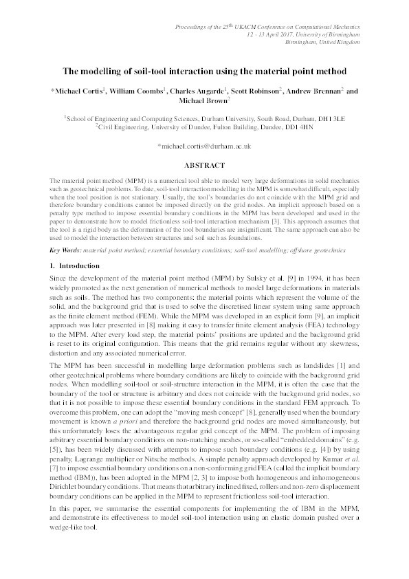 The modelling of soil-tool interaction using the material point method Thumbnail