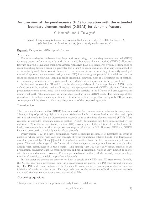 An overview of the peridynamics (PD) formulation with the extended boundary element method (XBEM) for dynamic fracture Thumbnail