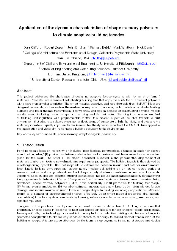 Application of the dynamic characteristics of shape-memory polymers to climate adaptive building facades Thumbnail