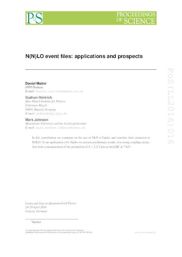 N(N)LO event files: applications and prospects Thumbnail