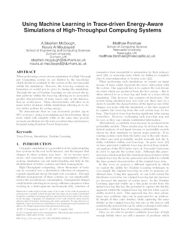 Using Machine Learning in Trace-driven Energy-Aware Simulations of High-Throughput Computing Systems Thumbnail