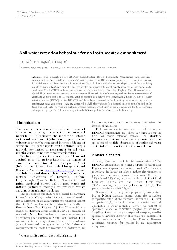Soil water retention behaviour for an instrumented embankment Thumbnail