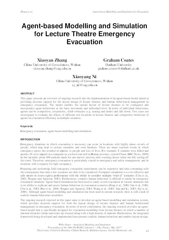 Agent-based modelling and simulation for lecture theatre emergency evacuation Thumbnail