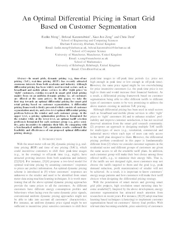 An Optimal Differential Pricing in Smart Grid Based on Customer Segmentation Thumbnail