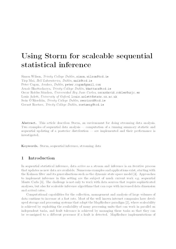 Using Storm for scaleable sequential statistical inference. Thumbnail