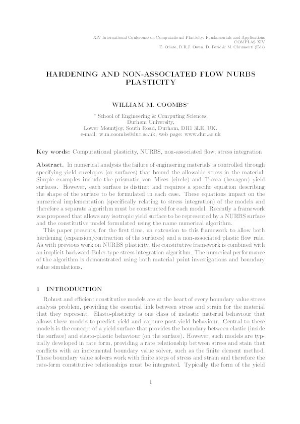 Hardening and non-associated flow NURBS plasticity Thumbnail