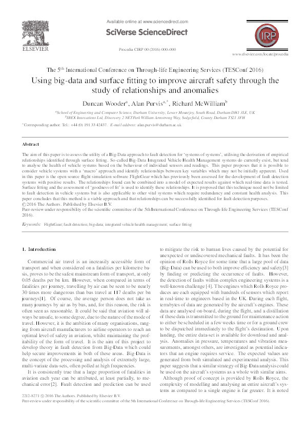 Using big-data and surface fitting to improve aircraft safety through the study of relationships and anomalies Thumbnail