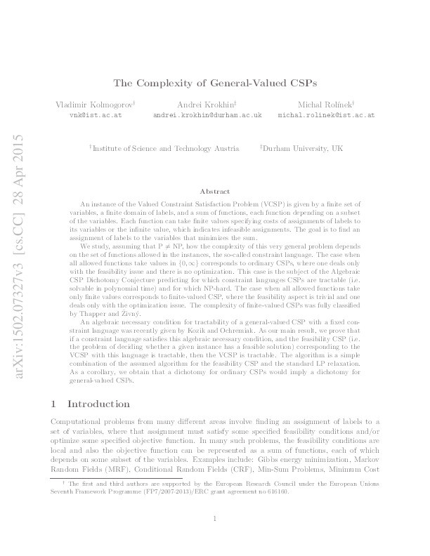 The Complexity of General-Valued CSPs Thumbnail