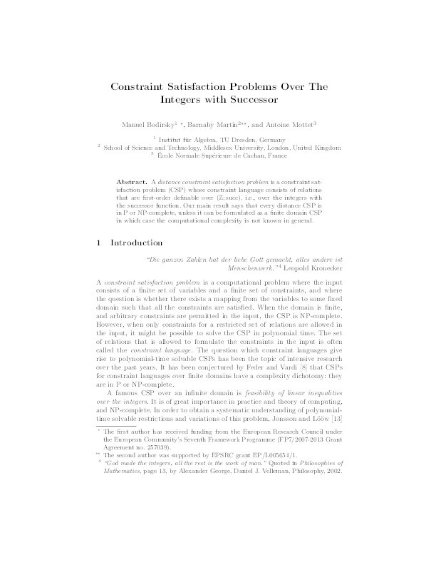 Constraint Satisfaction Problems over the Integers with Successor Thumbnail