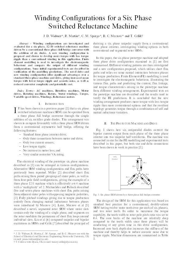 Winding configurations for a six phase switched reluctance machine Thumbnail