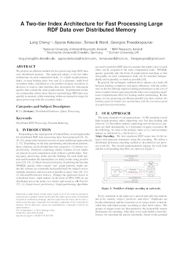 A two-tier index architecture for fast processing large RDF data over distributed memory Thumbnail