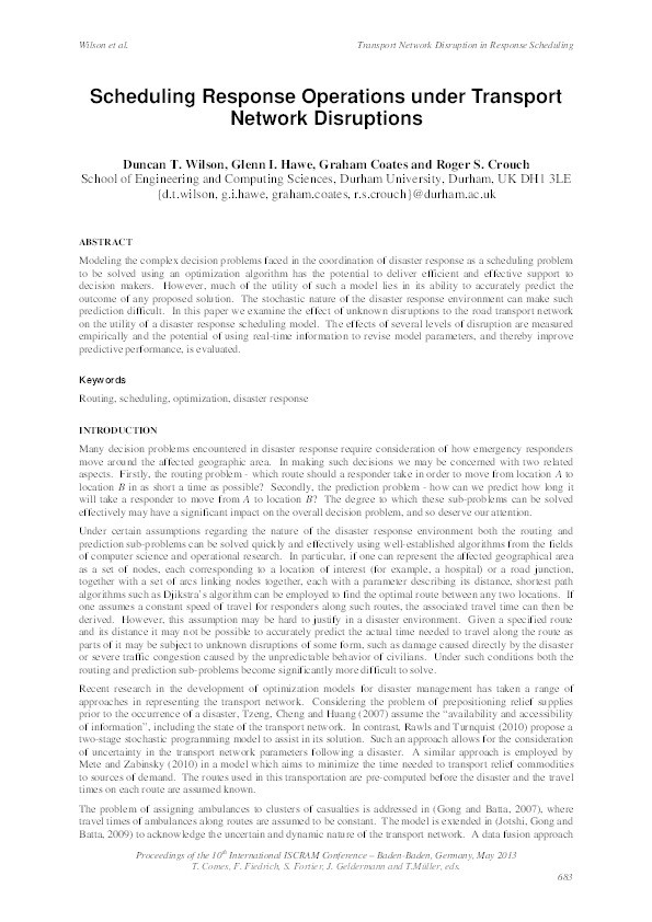 Scheduling Response Operations under Transport Network Disruptions Thumbnail