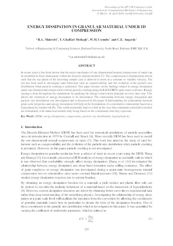 Energy dissipation in granular material under 1D compression Thumbnail