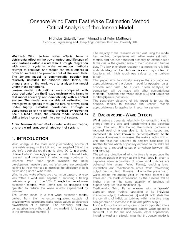Onshore Wind Farm Fast Wake Estimation Method: Critical Analysis of the Jensen Model Thumbnail