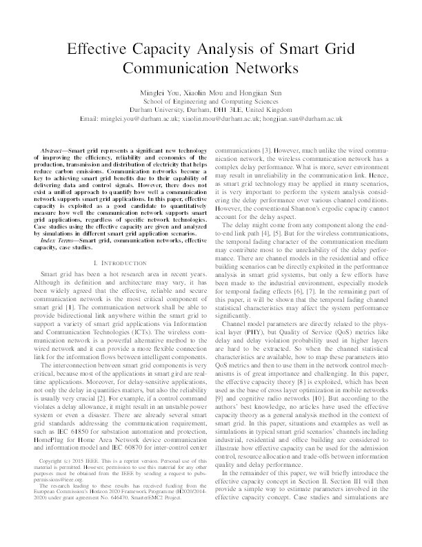 Effective capacity analysis of smart grid communication networks Thumbnail