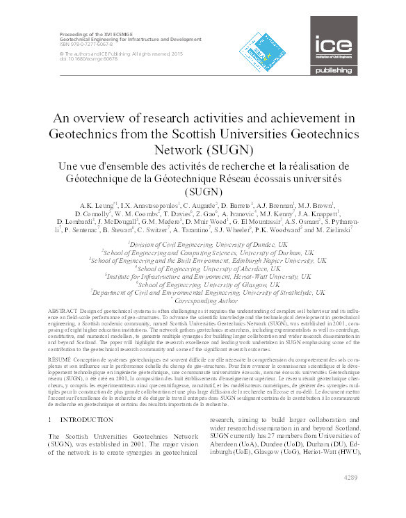 An overview of research activities and achievement in Geotechnics from the Scottish Universities Geotechnics Network (SUGN) Thumbnail