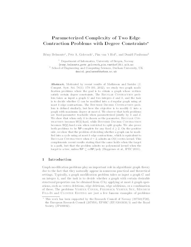 Parameterized Complexity of Two Edge Contraction Problems with Degree Constraints Thumbnail