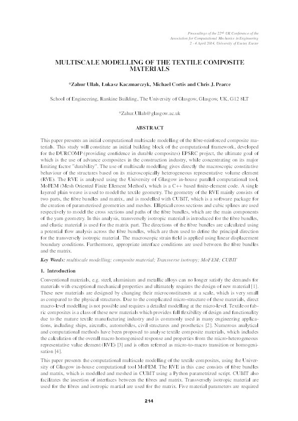 Multiscale modelling of the textile composite materials Thumbnail