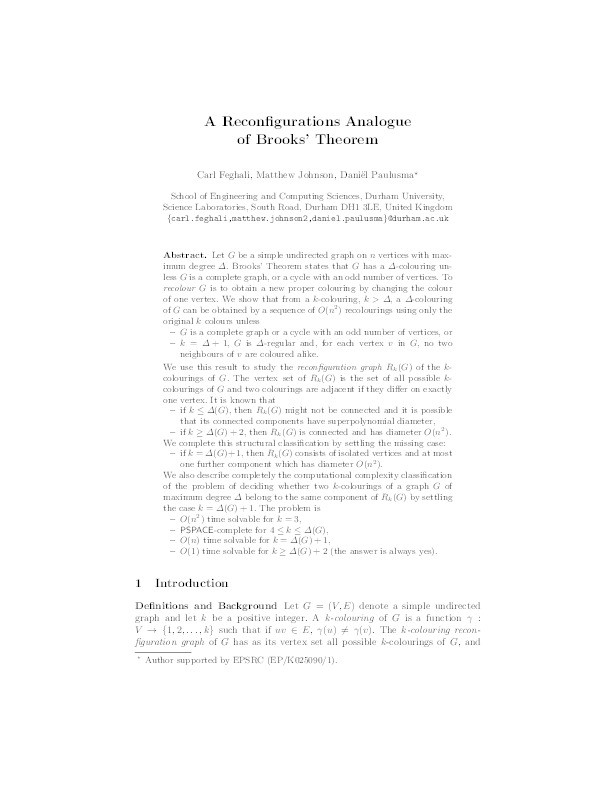 A Reconfigurations Analogue of Brooks’ Theorem Thumbnail