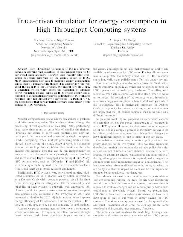 Trace-Driven Simulation for Energy Consumption in High Throughput Computing Systems Thumbnail