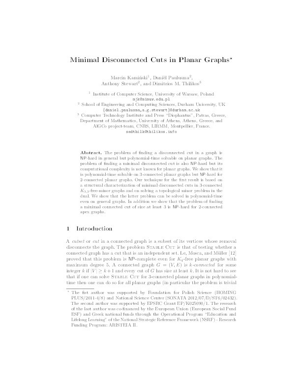 Minimal disconnected cuts in planar graphs Thumbnail