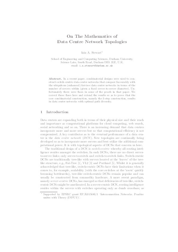 On the mathematics of data centre network topologies Thumbnail