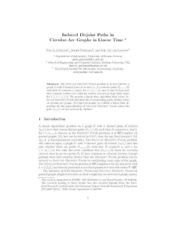 Induced Disjoint Paths in Circular-Arc Graphs in Linear Time Thumbnail