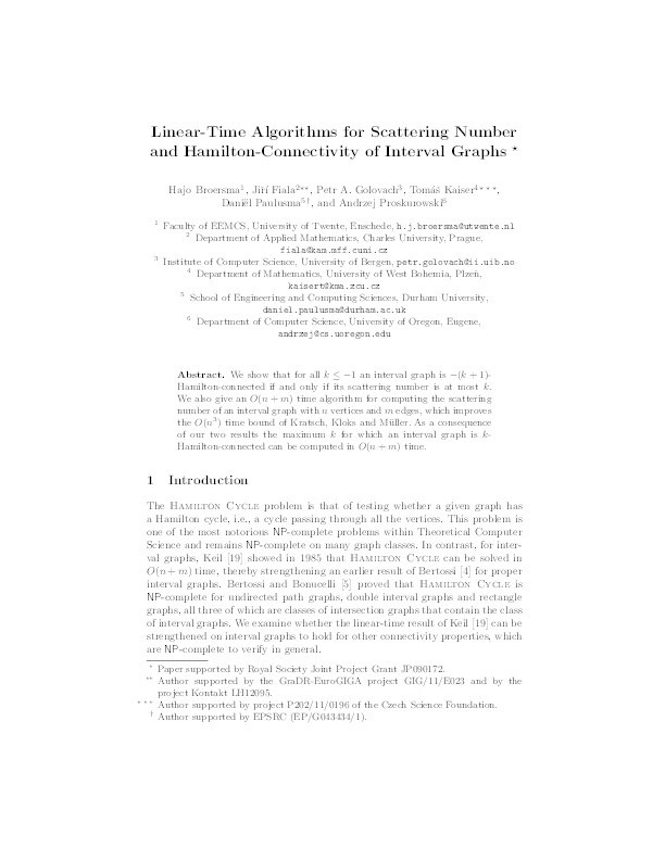 Linear-Time Algorithms for Scattering Number and Hamilton-Connectivity of Interval Graphs Thumbnail