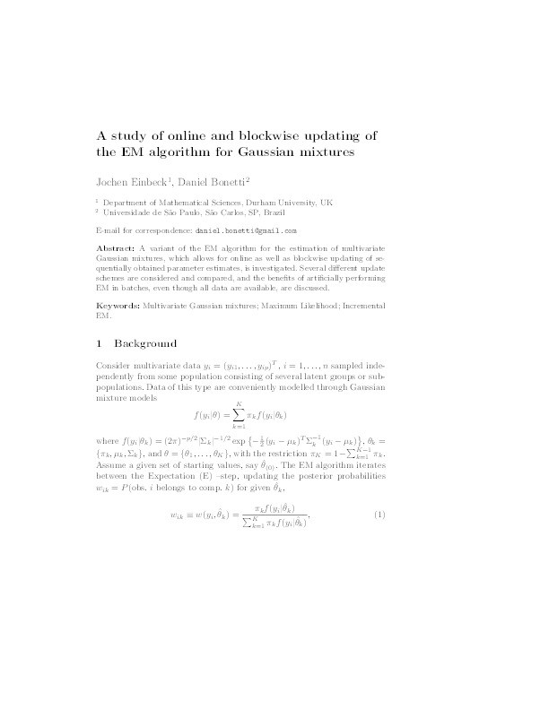 A study of online and blockwise updating of the EM algorithm for Gaussian mixtures Thumbnail