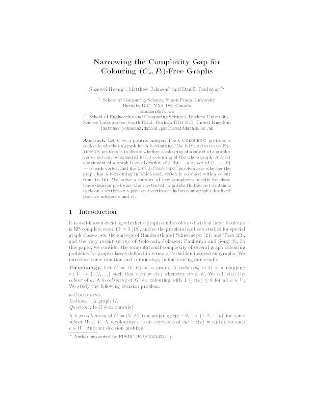 Narrowing the Complexity Gap for Colouring (C_s,P_t)-Free Graphs Thumbnail