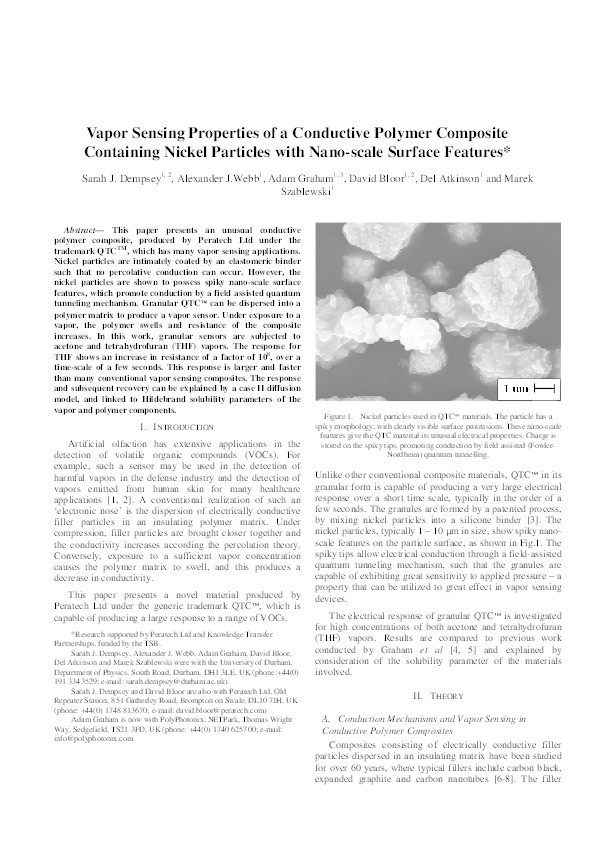 Vapor sensing properties of a conductive polymer composite containing Nickel particles with nano-scale surface features Thumbnail