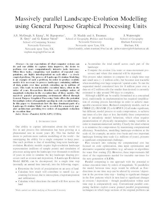 Massively parallel landscape-evolution modelling using general purpose graphical processing units Thumbnail