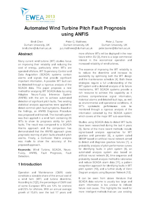 Automated Wind Turbine Pitch Fault Prognosis using ANFIS Thumbnail