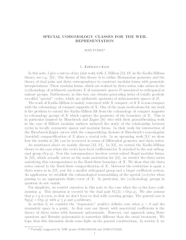 Special cohomology classes for the Weil representation Thumbnail