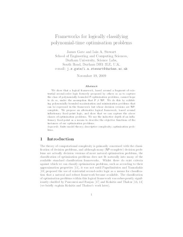 Frameworks for logically classifying polynomial-time optimisation problems Thumbnail