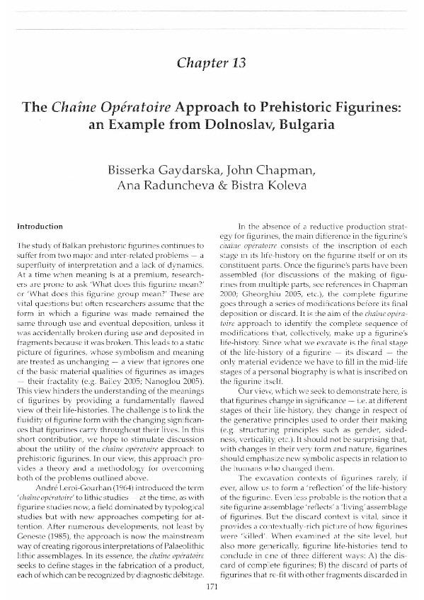 The châine opératoire approach to prehistoric figurines: an example from Dolnoslav, Bulgaria Thumbnail