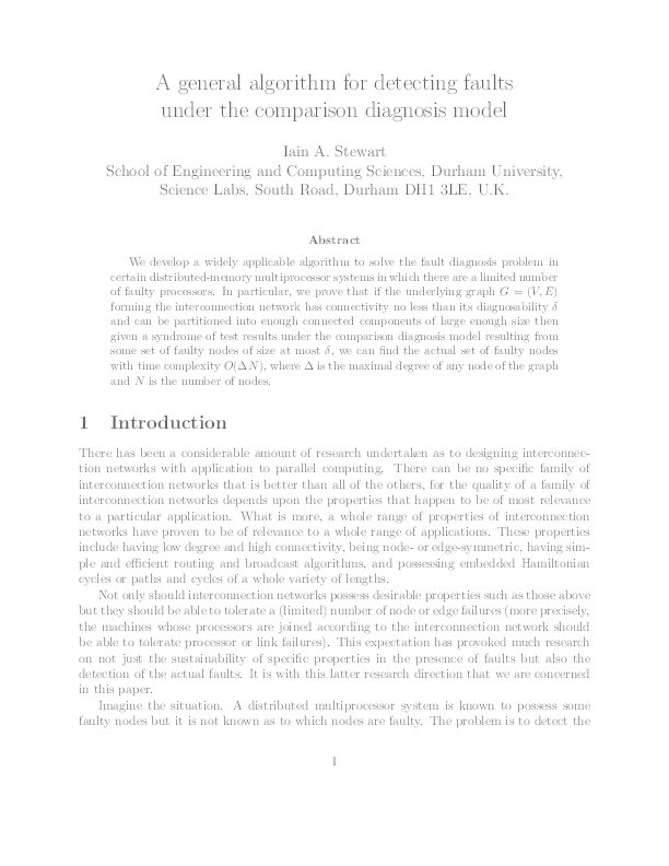 A general algorithm for detecting faults under the comparison diagnosis model Thumbnail