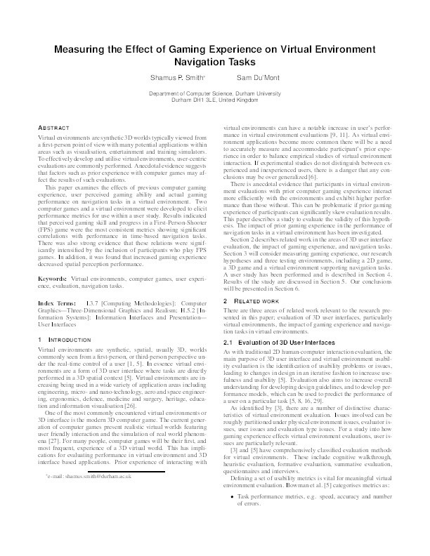 Measuring the effect of gaming experience on virtual environment navigation tasks Thumbnail