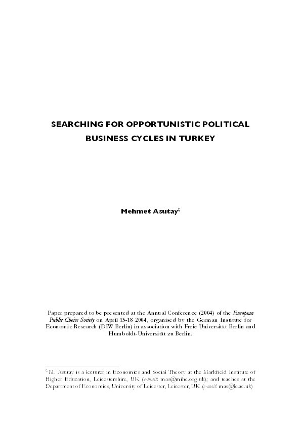 Searching for Opportunistic Political Business Cycles in Turkey Thumbnail