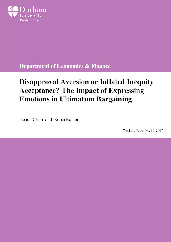 Disapproval Aversion or Inflated Inequity Acceptance? The Impact of Expressing Emotions in Ultimatum Bargaining Thumbnail