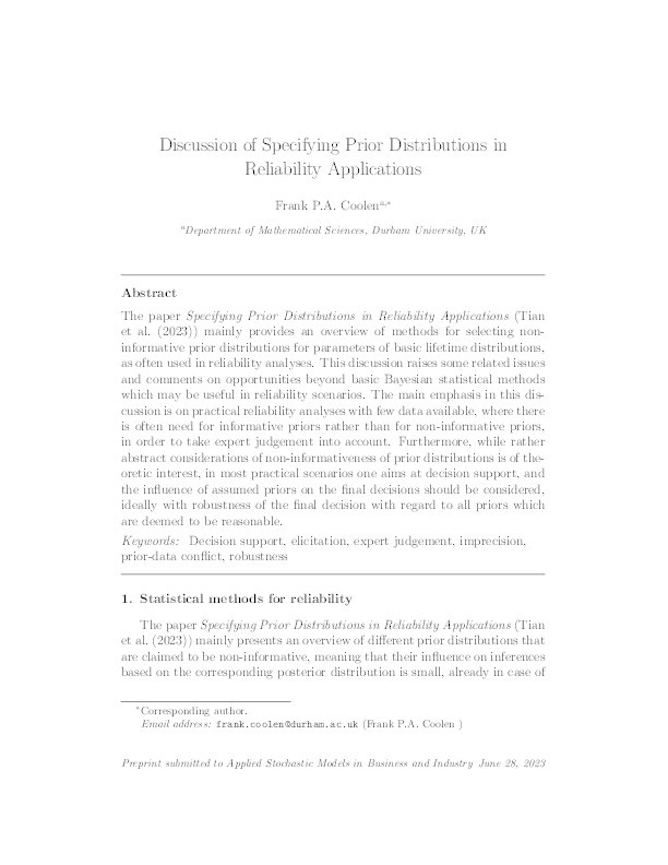 Discussion of specifying prior distributions in reliability applications Thumbnail