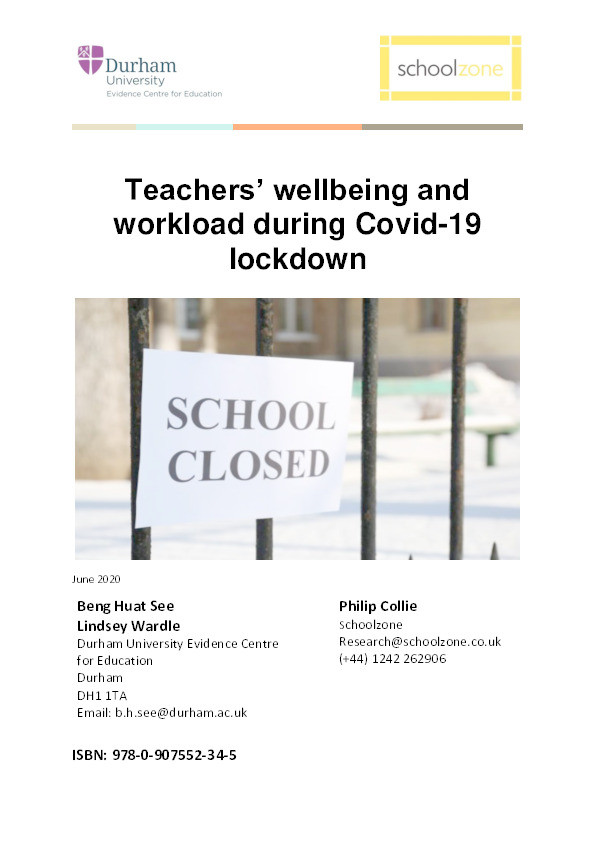 Teachers' wellbeing and workload during Covid-19 lockdown Thumbnail
