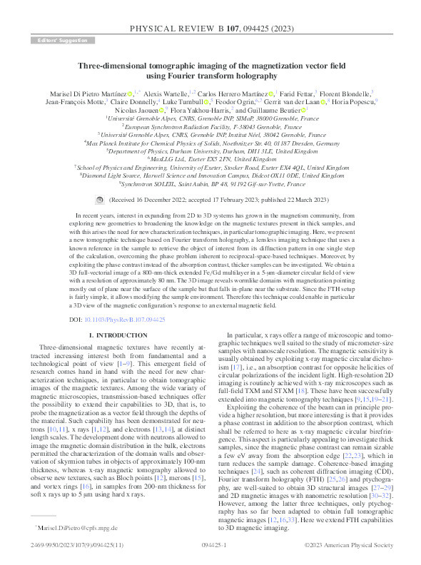 Three-dimensional tomographic imaging of the magnetization vector field using Fourier transform holography Thumbnail