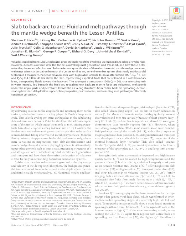 Slab to back-arc to arc: Fluid and melt pathways through the mantle wedge beneath the Lesser Antilles Thumbnail