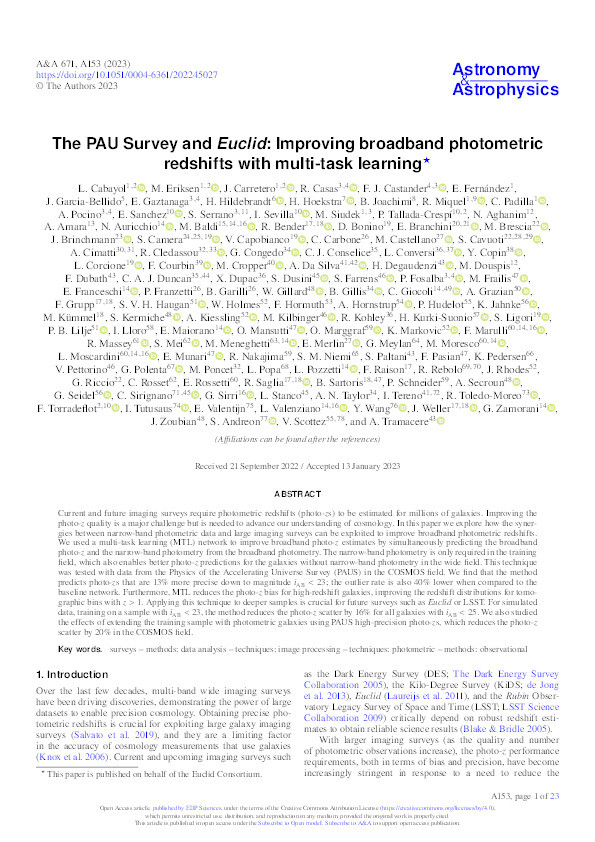 The PAU Survey and Euclid: Improving broadband photometric redshifts with multi-task learning Thumbnail