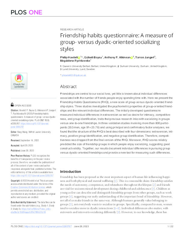Friendship habits questionnaire: A measure of group- versus dyadic-oriented socializing styles Thumbnail