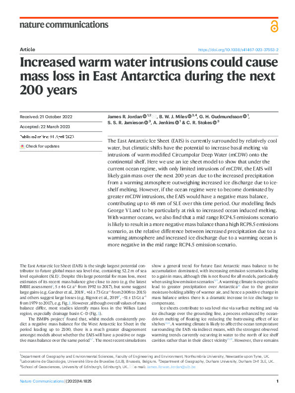 Increased warm water intrusions could cause mass loss in East Antarctica during the next 200 years Thumbnail
