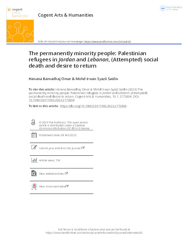 The permanently minority people: Palestinian refugees in Jordan and Lebanon, (Attempted) social death and desire to return Thumbnail