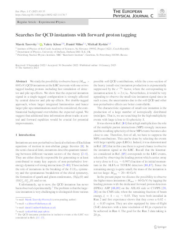 Searches for QCD instantons with forward proton tagging Thumbnail